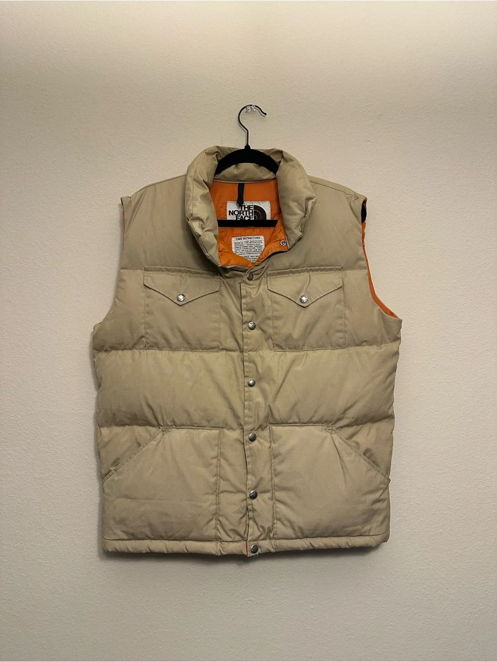 The North Face Men's Beige Puffer Vest with Orange Lining